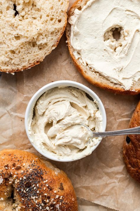 3-Ingredient Vegan Cream Cheese - For baking and cooking! Vegan Cream Cheese Recipe, Banana Diaries, Vegan Cream Cheese Frosting, Vegan Ricotta, Breakfast Bread Recipes, Dairy Free Cream, Vegan Cream, Vegan Blueberry, Vegan Cream Cheese