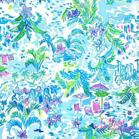 Lilly Pulitzer on Instagram: “Our newest print, “What A Lovely Place,” is filled with musicians, iconic cars, architecture, palms...and even a few print artists!…” Lily Pulitzer Wallpaper, Lilly Pulitzer Patterns, Lilly Pulitzer Print, Alpaca My Bags, Lilly Prints, Lilly Pulitzer Prints, Summer Wallpapers, Patterns Wallpaper, Preppy Wallpaper