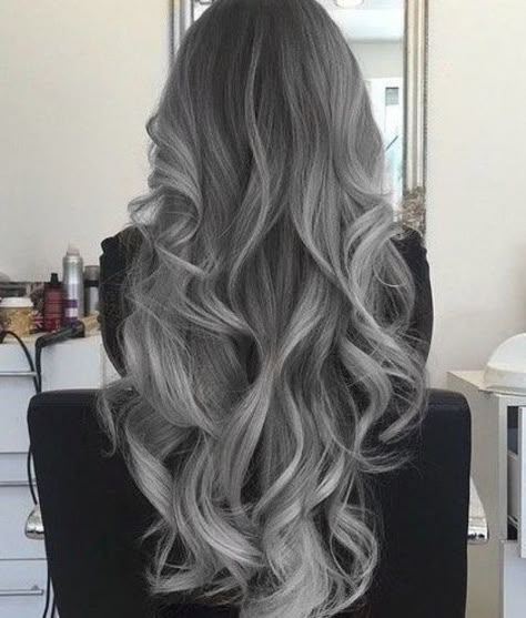 Hair Color Smokey Grey, Gray White Hair Color, White And Grey Hair Color, Ashy Colored Hair, Silver Hair Black Roots, Smokey Ash Blonde Hair Balayage, Ash Grey Hair Color Silver, Ash Grey Ombre Hair, Ash Grey Hair Balayage