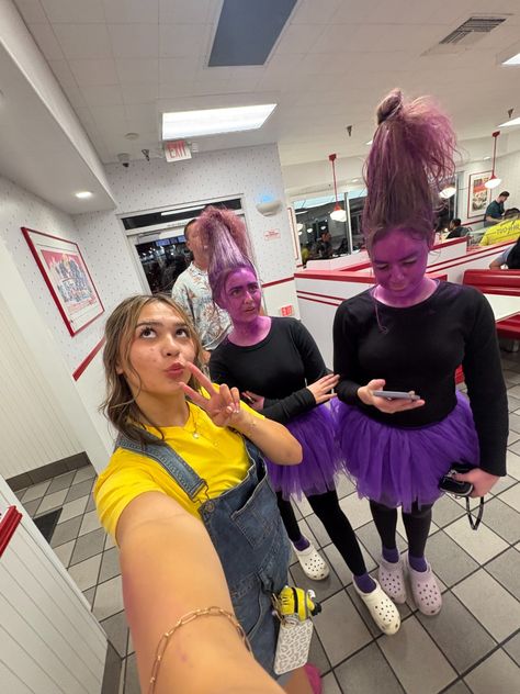 #minion #despicableme #innout Minions Outfit, Purple Minion Costume, Minion Dress Up, Minions Working, Rhyme Without Reason, Minion Outfit, Purple Minion, Minion Costume, Purple Minions