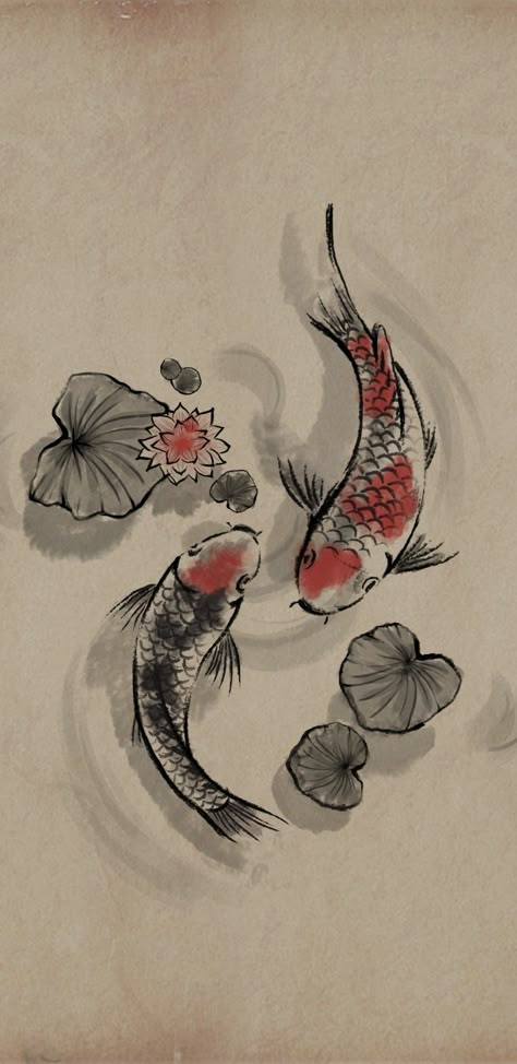 Drawings Of Koi Fish, Chinese Koi Fish Art, Japanese Koi Fish Painting, Koi Fish Drawing Wallpaper, Drawing Of Koi Fish, Koi Fish In Pond Drawing, Two Koi Fish Drawing, Chinese Fish Drawing, Koi Fish Art Wallpaper