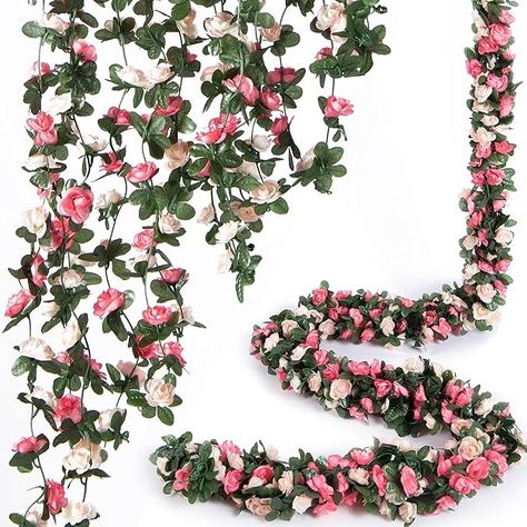 Amazon.com: PONKING 8 Pcs 66FT Flower Garland, Artificial Rose Vine Flowers with Green Leaves Hanging for Room, Anniversary Wedding Birthday Christmas Wall Arch Decor, Spring Pink Flower : Home & Kitchen Vine Flowers, Flower Vines, Boho Dorm, Rose Vine, Rose Garland, Rose Vines, Hari Valentine, Artificial Rose, Flower Garland