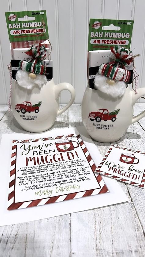 Christmas Treats To Sell Craft Fairs, You Have Been Socked, You��’ve Been Socked Ideas, Christmas Office Ideas Fun, Mugged Gift Ideas, You've Been Mugged Teacher Ideas, Youve Been Socked Christmas Office, Work Secret Santa Ideas, You’ve Been Socked