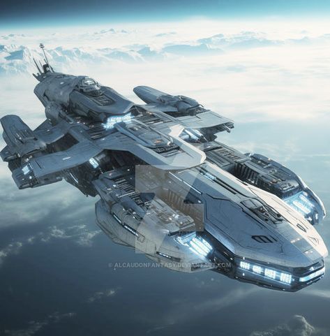 Large Spaceship Concept Art, Intrepid Class Starship, Big Spaceship Concept Art, Space Fighter Ships, Sci Fi Cargo Ship, Space Ships Concept Design, Sci Fi Ship Concept Art, Star Ships Concept, Futuristic Spaceship Concept Art