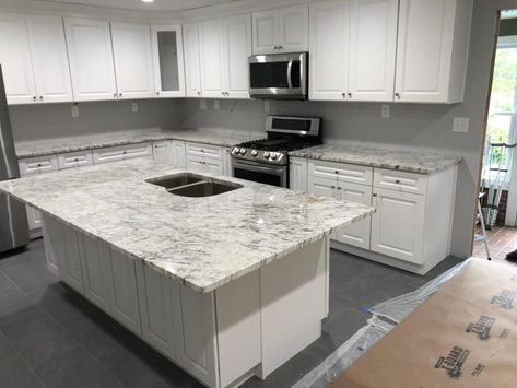 15 Trending White Granite Countertops Ideas in 2023 River White Granite Kitchen, River White Granite Countertops, Super White Granite, Light Colored Granite, White Granite Countertops Kitchen, Light Granite Countertops, Cost Of Granite Countertops, White Ice Granite, White Granite Colors