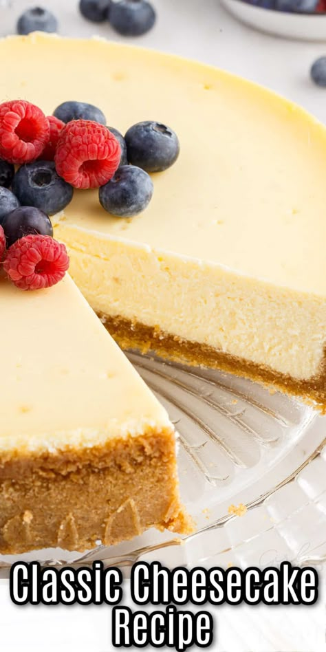 Baked to perfection in a springform pan, this classic cheesecake recipe boasts a perfectly golden crust, while the interior remains creamy and decadent. Top it off with a drizzle of your favorite fruit sauce or a sprinkle of chopped nuts for an extra special touch. Ready Crust Cheesecake Recipe, Cheesecake Recipes 10 Inch Pan, Simple Baked Cheesecake Recipe, 10 In Cheesecake Recipe, Cake Pan Cheesecake, Airy Cheesecake Recipe, 9” Cheesecake, Cheesecake Recipes Premade Crust, 7 Inch Cheesecake Recipe Springform Pan