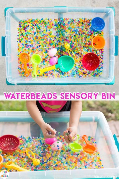 Have you ever heard of water beads? They are fun gel balls that expand in water and are often used in flower vases. They also make a fun sensory station for children who are no longer putting things in their mouth. In this post I show you a water beards sensory play activity. These are also commonly referred to as Orbeez. Sensory Water Beads Activities, Water Beads Sensory Play, Water Beads Play, Water Bead Sensory Bin, Water Beads Sensory Bin, Water Beads Activities For Kids, Water Bead Activities, Water Beads Ideas, Bead Activities