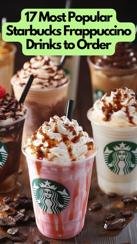 A selection of popular Starbucks Frappuccino drinks in various flavors, showcasing both classic and creative options perfect for any taste. Starbucks Frappuccinos To Try, Starbucks Drinks To Try Vanilla, Starbucks Drinks With Coffee, Frappe Starbucks, Trending Starbucks Drinks, Viral Starbucks Drinks, Starbucks Frappe, Starbucks Frappe Orders, Starbucks Drinks To Try Frappuccino