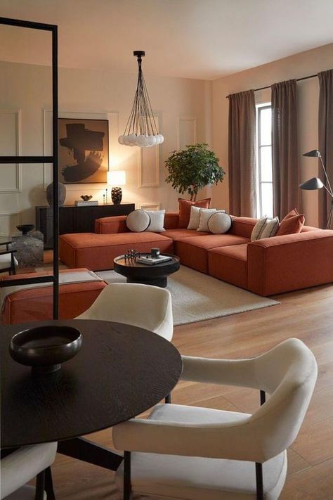 Fun Living Room Ideas, Living Room Colorful, Family Room Inspiration, Living Room Orange, Deco Salon, Living Room Design Inspiration, Home Design Living Room, Apartment Decor Inspiration, Decor Home Living Room