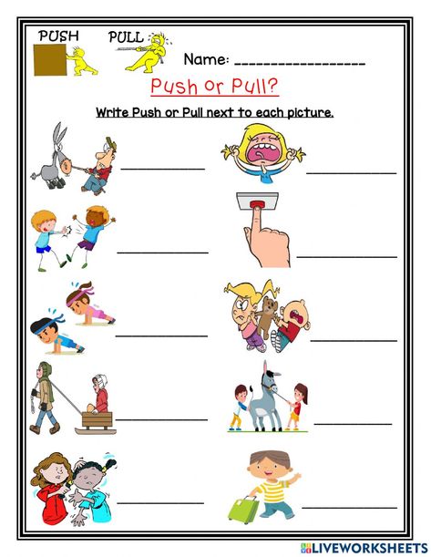 Push And Pull Worksheets Grade 3, Force Worksheet For Grade 3, Life Skills Grade 3 Worksheets, Push Or Pull Activities, Science For Grade 1 Worksheets, Push And Pull Activities Kindergarten, Push And Pull Kindergarten, Push And Pull Worksheets, Push And Pull Activities