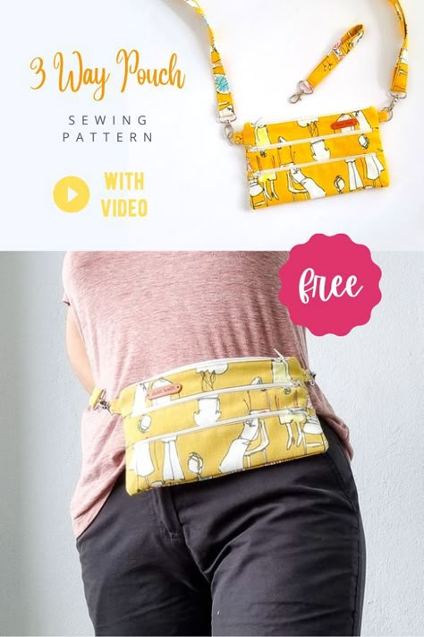 Bum Bag Pattern Free, Hip Bag Pattern Free, Bum Bag Pattern, Hip Bag Pattern, Pochette Portable, Bag Sewing Patterns, Crossbody Bag Pattern, Diy Sewing Gifts, Pouch Sewing