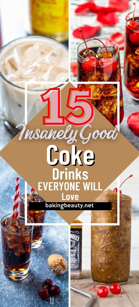 These coke drink recipes will use the classic soda you love in exciting new ways to help you mix up your mixed drink game. Chocolate Coke Drink, Recipes Using Coke, Coke And Liquor Drinks, Diet Coke Alcohol Drinks, Pepsi Drinks Recipes, Diet Coke Recipes, Fluffy Coke Drink, Dirty Coke Recipe, Soda Alcohol Drinks