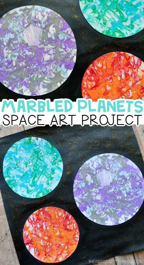 Replicate the surface of planets with this preschool space craft using a unique marbled painting technique! Space Crafts Preschool, Outer Space Crafts, Space Art Projects, Space Theme Preschool, Planet Crafts, Space Activities For Kids, Space Lessons, Space Preschool, Space Crafts For Kids