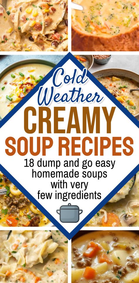 Cold Weather Creamy Soup Recipes - 18 dump and go crockpot homemade soups with few ingredients - soup recipes slow cooker!  easy dump crockpot soup recipes, easy crockpot soup recipes cold weather, dump recipes dinner crock pots, cold weather dinner ideas crockpot easy, easy crockpot recipes with few ingredients, easy crockpot soup recipes 5 ingredients, crockpot freezer dump meals easy recipes, best crockpot soup recipes ever, quick and easy dinner recipes for two simple weeknight meals, slow Dump Crockpot Soup, Dump Recipes Dinner, Dump Recipes Dinner Crock Pots, Dinner Ideas Crockpot Easy, Dump And Go Soup, Crockpot Soup Recipes Easy, Crockpot Freezer Dump Meals, Best Crockpot Soup Recipes, Dump Crockpot