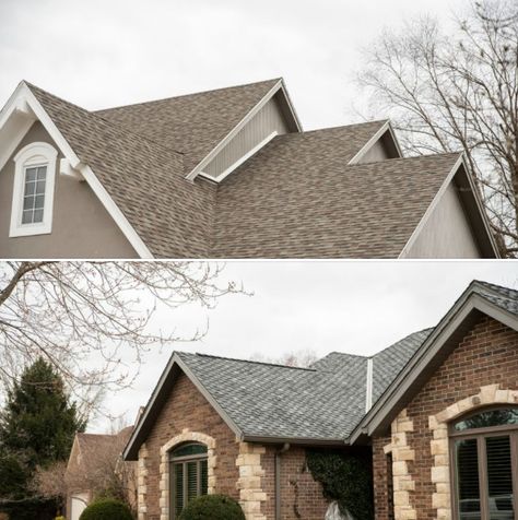 Owens Corning Sand Dune Shingles, Owens Corning Driftwood Shingles, Driftwood Shingles Owens Corning, Owens Corning Shingles Driftwood, Roof Colors For Tan House, Owens Corning Peppercorn Shingles, Driftwood Roof Shingles, Shingle Colors Roof, Roof Shingles Ideas Exterior Colors