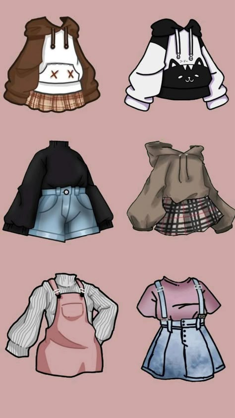 Cute Tops Drawing, Cute Kawaii Outfits Drawing, Cute Clothes Ideas Drawing, Art Base Clothes, Cute Clothes To Draw, Drawing Chibi Clothes, Body With Clothes Drawing, Cloths Drawing Refrences, Cartoon Clothes Drawing Outfits