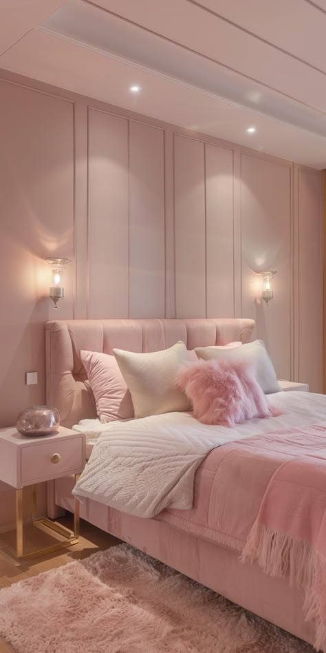 70 Modern Pink Bedroom Design and Decor Ideas for Home Owners – CreativeBooster Pink Bedroom Design Interiors, Pink Bed In Bedroom, Dreamy Pink Bedroom, Pink Bed Bedroom, Modern Pink Aesthetic, Pink Bedroom Inspo Aesthetic, Pink Walled Bedroom, Bed Inspo Pink, Room Girls Ideas