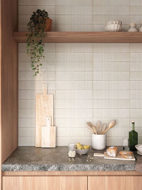 Tiles Above Kitchen Upstand, Matchstick Tiles, Tiled Splashback Kitchen, Brick Effect Wall Tiles, Small Kitchen Tiles, Brick Ceramic Tile, White Kitchen Tiles, Diy Backsplash, Cottage Renovation