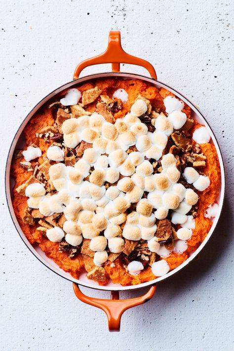 Sweet Potato Casserole with Graham Cracker Streusel Recipe | Epicurious Sweet Potato Recipes For Thanksgiving, Graham Cracker Streusel, Potato Recipes For Thanksgiving, Best Sweet Potato Recipes, Thanksgiving Sweet Potato Recipes, Streusel Recipe, Good Sweet Potato Recipe, Sweet Potato Dessert, Best Sweet Potato