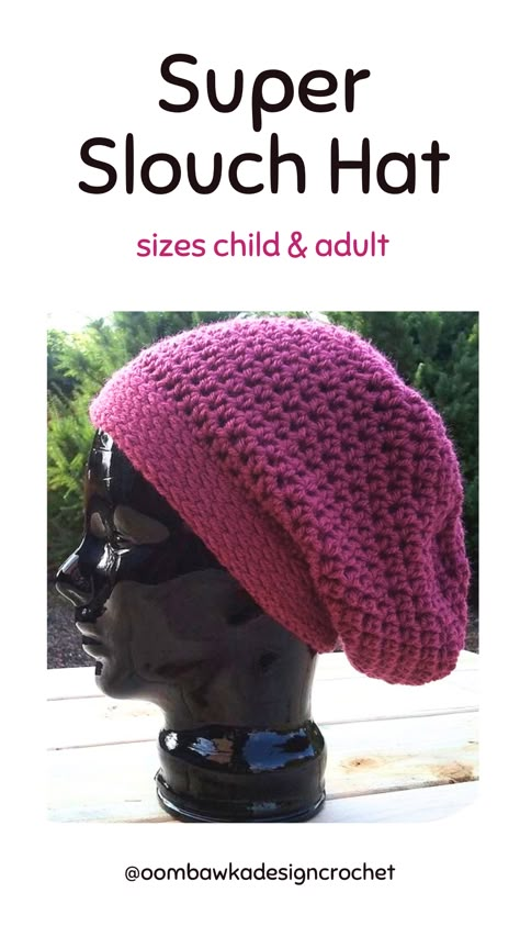 #SlouchHat: The ultimate fashion accessory to solve all your bad-hair-day woes! Plus, customize the fit of the slouch easily. Adult and kid sizes are included in the free pattern. All you need is some Worsted Weight yarn & hours of crafting. Free Slouchy Beanie Pattern, Crochet Pattern Slouchy Beanie, Bob Marley Hat Crochet Free Pattern, Chunky Crochet Slouch Hat Pattern Free, Easy Crochet Slouch Hat Pattern Free, Slouch Beanie Crochet Pattern Free, Crochet Slouch Hat Pattern Free, Crochet Slouchy Beanie Pattern Free, Slouch Hat Pattern Free