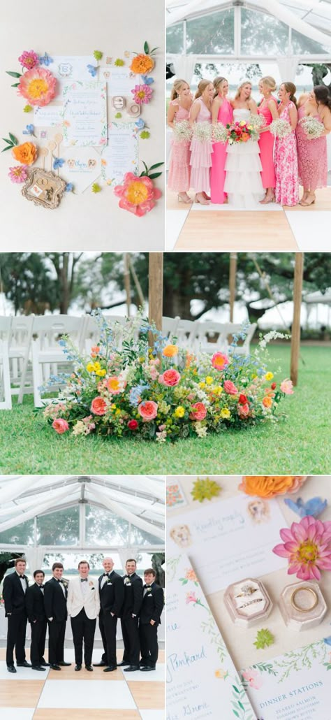 This Interior Designer’s Swoon Worthy Wedding Is A Must See! – Style Me Pretty Wedding Color Schemes Summer Neutral, Colorful Wedding Palettes, Spring Wedding Dinner Ideas, White And Colorful Wedding, Wedding Colors Fuschia, Spring And Summer Wedding Colors, Colorful Pink Wedding, Wedding Mood Board Ideas Summer, April Wedding Inspiration