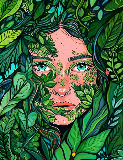 New Beginnings Drawing Art, Painting Related To Nature, Illustration On Nature, Women Nature Art, Drawing For Nature, Nature Aesthetic Illustration, Nature Painting Reference, Nature People Art, Humans And Nature Art