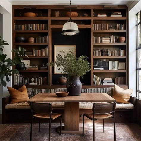 Dark Wood Study Room, Home Library Design, Home Libraries, Library Design, Home Library, Home Office Design, Dining Room Design, 인테리어 디자인, Room Table