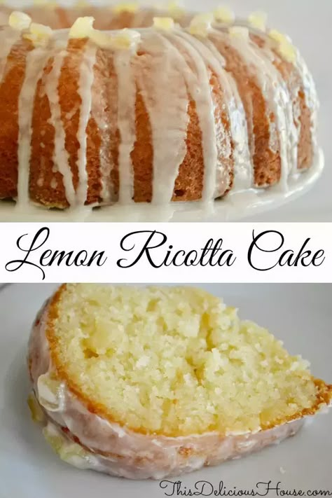 The BEST Glazed Lemon Ricotta Bundt Cake! Super moist and delicious, this lemon ricotta cake is perfect for brunches, holidays, dinners, or anytime you want a tasty and easy Italian dessert recipe. #lemonricotta #lemonricottabundtcake Lemon Ricotta Bundt Cake, Ricotta Bundt Cake, Dessert Cannoli, Italian Desserts Easy, Lemon Ricotta Cake, Tiramisu Dessert, Italian Recipes Dessert, Cake Lemon, Lemon Bundt Cake