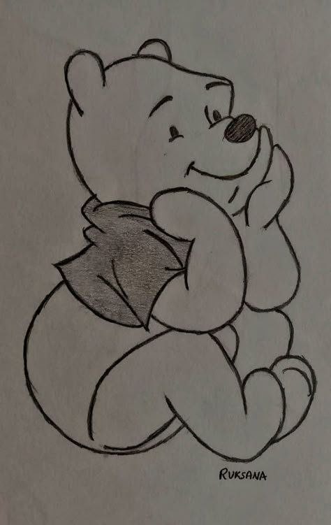 Cute Drawings Winnie The Pooh, Easy Drawings Of Cartoon Characters, Drawing Ideas Winnie The Pooh, Winnie The Pooh Pencil Drawing, Art Sketches Pencil Easy Cute, Winnie Pooh Drawing, How To Draw Winnie The Pooh, Cute Winnie The Pooh Drawings, Winnie The Pooh Doodles