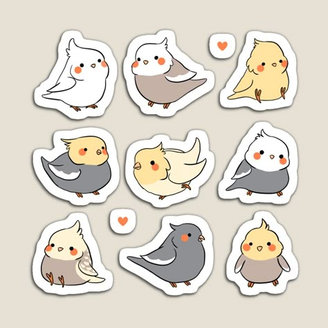 Get my art printed on awesome products. Support me at Redbubble #RBandME: https://www.redbubble.com/i/magnet/Cockatiels-cute-pack-by-Yarafantasyart/140270587.TBCTK?asc=u Cockatiel Drawing Easy, Magnet Illustration, Stickers Illustration, Bird Sticker, Emoji Stickers Iphone, Homemade Stickers, Sticker Design Inspiration, Cute Laptop Stickers, Emoji Stickers