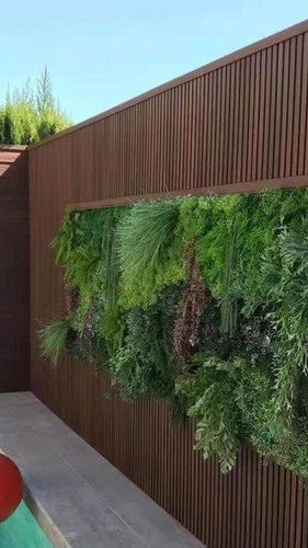 Wpc Louvers, Pvc Wall Panels Designs, Outdoor Wall Panels, Fabric Wall Panels, Lawn Ideas, Exterior Wall Panels, Compound Wall Design, Wooden Cladding, Front Wall Design