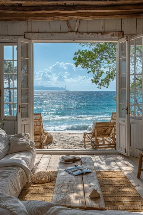 Beach Front House Aesthetic, Cottages By The Sea Seaside, Home On The Water, Cottage Core Beach House, Vacation Home Aesthetic, Beach Aesthetic House, Summer Beach House Aesthetic, Old Beach House Aesthetic, Beach Cottage Aesthetic