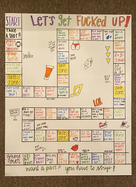 Drinking Board, Drunk Games, Drinking Board Games, Sleepover Party Games, Teen Party Games, Alcohol Games, Diy Party Games, Games For Parties, Fun Drinking Games