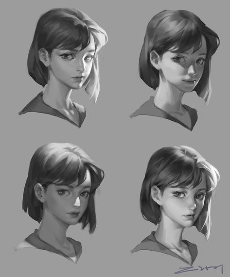 Digital Drawing Hair, Shading Face Reference, Character Lighting Reference, Anime Face Shading, Shading Reference Face, How To Shade Faces Digital, How To Shade Faces, Light On Face Reference, Lighting Reference Face