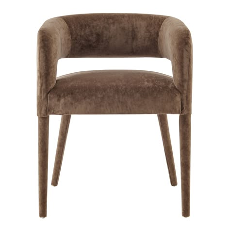 Willa Arlo™ Interiors Westborough Velvet Upholstered Back Arm Chair & Reviews | Wayfair Brown Velvet Dining Chairs, Brown Dining Room Chairs, Dining Room With Upholstered Chairs, Upholstered Dining Chairs With Arms, Dining End Chairs, Bougie Decor, Modern Dining Chairs Luxury, Comfy Dining Chairs, Thomas Law