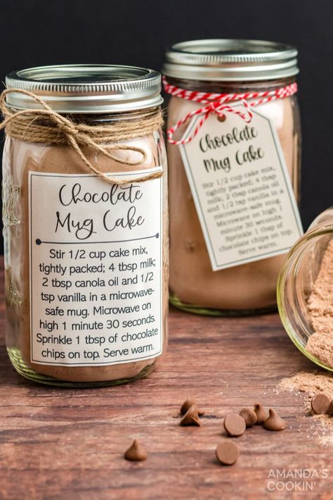 Mug Cake Gift, Cake Gift Ideas, Jar Mixes, Cookie Mixes, Chocolate Mug Cake, Cake Calories, Peanut Butter Nutella, Painted Decor, Homemade Food Gifts