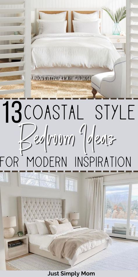 Master Bedrooms Decor Beach House, Elegant Beach Bedroom Ideas, Beach Bedrooms Coastal Style Chic, Beach House Bedrooms Master, Coastal Hamptons Bedroom Master Suite, Beach Master Bed, Master Bedrooms Decor Modern Coastal, Airy Coastal Bedroom, Beach Feel Bedroom