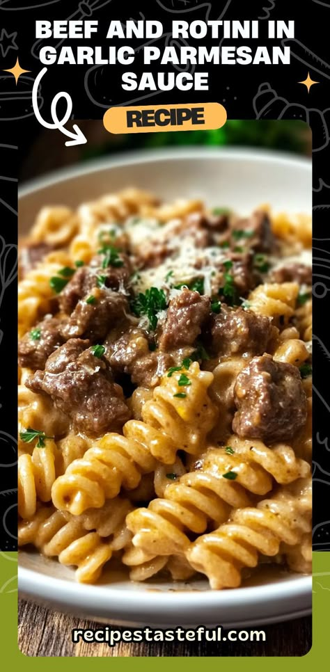 This Beef and Rotini in Garlic Parmesan Sauce is the perfect weeknight comfort food, offering a rich, creamy sauce that coats the spiral-shaped rotini pasta beautifully. The hearty ground beef adds depth and savoriness, while the garlic and Parmesan create a flavorful base that will have everyone coming back for seconds. The dish is quick, easy, and perfect for busy nights when you need something both satisfying and delicious. #GarlicParmesan #BeefPasta #RotiniRecipe #CreamyPasta #EasyDinner 2 Night Dinners, Week Day Meals Dinners, Easy Fun Family Dinners, Fun Kid Meals Dinners, Simple Recipes For Two, Beef Rotini In Garlic Parmesan Sauce, Tomato Sauce Dinner Ideas, Fast Filling Dinner, Easy Dinners For Beginners