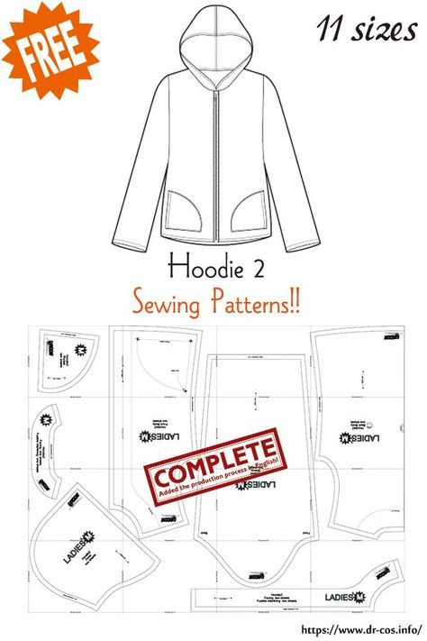 Hoodie Template Sewing, Hoodie Outfit Pattern, Sew Hoodie Pattern, How To Make A Hoodie, Oversized Hoodie Pattern, Hoodie Jacket Pattern, Hoodie Sewing Pattern Free, Make Hoodie, Mika Cosplay