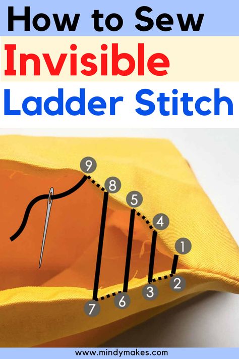 Step by step tutorial and tips for sewing the perfect ladder stitch so seams will appear invisible. Useful to repair holes in clothes and mend a hole in fabrics. A must know for all sewing projects. | Ladder Stitch Tutorial | Invisible Stitch | Hidden Stitch #sewingtips #sewingforbeginners #sewingtipsandtricks #sewinghowto Hidden Sewing Seam, Clothes Mending Hacks, How To Repair Clothes, Creative Sewing Hacks, Invisible Mending Stitch, How To Sew Holes In Clothes, Repairing Holes In Clothes, Sewing Repair Hacks, Invisible Sewing Stitch