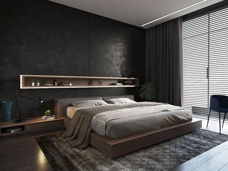 Mens Bedroom Ideas Grey Modern Man Bedroom, Men's Bedroom Design, Bachelor Bedroom, Mens Bedroom Decor, Black Bedroom Design, Small Apartment Bedrooms, Bedroom Design Trends, Modern Style Bedroom, Decor Studio