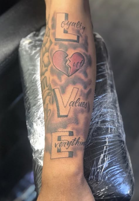 Loyalty Out Values Everything Tattoo Design, Loyalty Out Values Everything, Tattoo Printable, Everything Tattoo, Forearm Name Tattoos, Arm Tattoos Lettering, Arm Tattoos Black, Half Sleeve Tattoos Forearm, Half Sleeve Tattoos Drawings