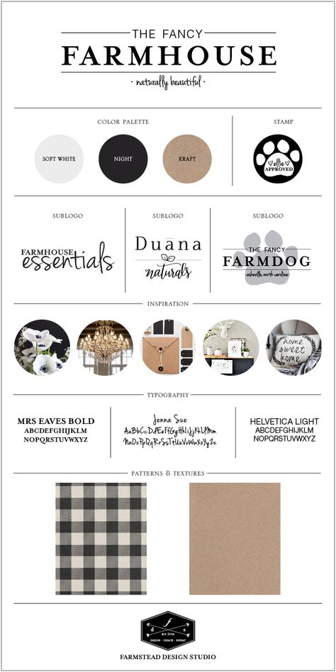 farmhouse-logo-graphic-design-brand style guide rustic glam white black kraft Farmhouse Website Design, Country Branding Design, Farmhouse Graphic Design, Modern Farmhouse Branding, Rustic Design Graphic, Farm Logo Design Branding, Farmhouse Branding, Rustic Graphic Design, Rustic Branding Design