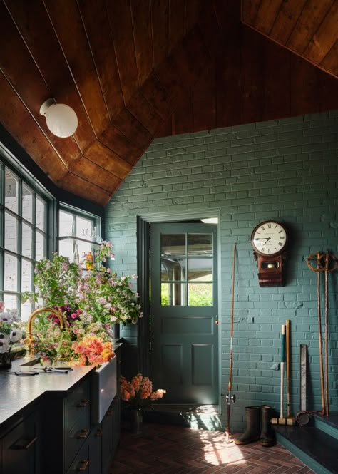 Lacquer Dining Table, Light And Dwell, Hm Home, Mud Rooms, Zellige Tile, Brick Walls, Smart Kitchen, Ceiling Beams, Photo On Wood