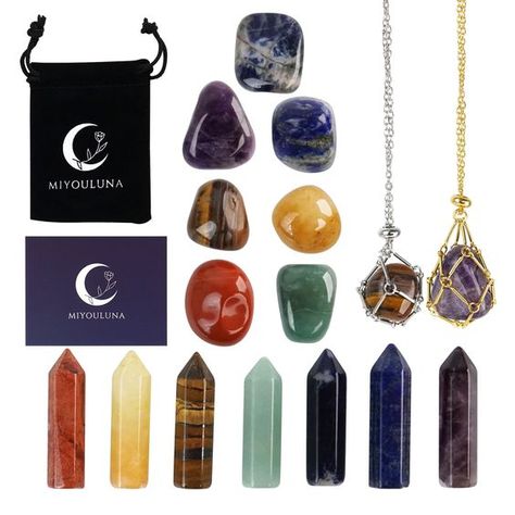 PRICES MAY VARY. Complete Chakra Harmony in One Set: Our chakra healing crystal set is your all-encompassing guide to spiritual balance, featuring 7 raw chakra stones and 7 hexagonal crystal towers, each meticulously chosen to resonate with the body’s 7 chakras for comprehensive energy alignment. This set also includes 2 stylish necklace holders for transforming your stones into wearable energy, a plush velvet pouch for secure storage, and an insightful chakra guide to enhance your understanding Chakra Guide, Necklace Holders, Energy Alignment, 7 Chakra Stones, Spells That Actually Work, Bethlehem Star, Crystal Wands, Spiritual Balance, Crystal Towers