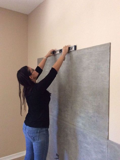 faux cement wall and floating cabinet Faux Cement Wall, Faux Concrete Wall, Floating Cabinet, Concrete Wall Panels, Mother Daughter Projects, Cement Walls, Concrete Panel, Floating Cabinets, Cement Wall