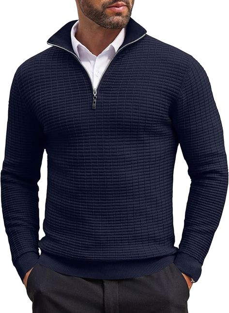 Mens 1/4 zip pullover made of high quality and lightweight cotton knitted sweater fabric which makes you feel warm and comfortable all the time. Mens Quarter Zip Sweater, Gifts For Families, Mens Knit Sweater, Mens 1/4 Zip, Mens Quarter Zip, Dressy Outfit, Slim Fit Sweater, 1/4 Zip Sweater, Sweater Fabric