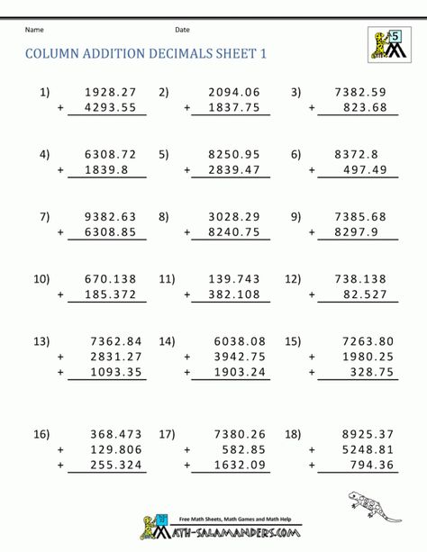 9+ Addition Of Decimals Worksheet 5Th Grade -  -  Check more at https://printable-sheets.com/9-addition-of-decimals-worksheet-5th-grade/ Subtracting Decimals Worksheet, Adding Worksheets, Decimals Addition, Reto Mental, Adding Decimals, 5th Grade Worksheets, Fun Math Worksheets, Math Practice Worksheets, Decimals Worksheets