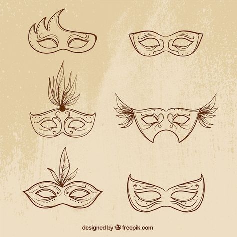 Free vector sketches of masks collection | Free Vector #Freepik #freevector #carnival-mask #carnaval-mask #masquerade-mask #party-mask Mascarade Mask Drawing, Masquerade Mask Sketch, Carnival Mask Design, Person With Mask Reference, Masquerade Mask Drawing Reference, Villain Mask Design, Carnival Mask Tattoo, Masquerade Sketch, How To Draw Mask