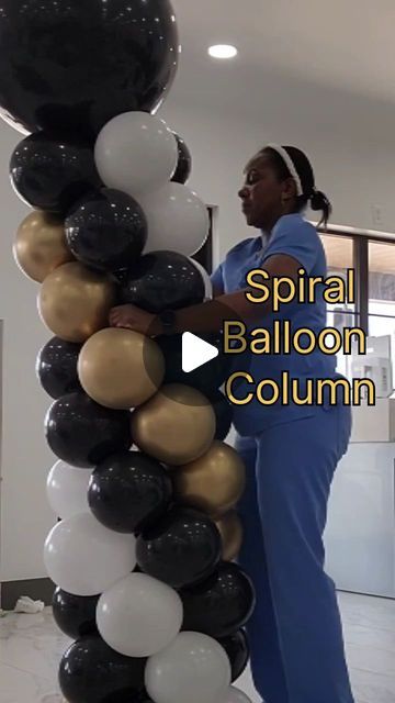 Djufo Ajiboye on Instagram: "How to make a spiral balloon column   https://youtube.com/shorts/wR2iZGm8ySE?feature=share  #balloons #balloondecor #shorts #reels #reelsinstagram #spiralballoons #balloondecor #balloonarch #organicballoons #balloon #goldandblack #okcevents #balloonstyling #balloondesigns #balloonstylist #balloonarch #balloontutorial #balloontutorial #eventdecor #edmondok #edmond #cityofedmonds #balloondecoration" How To Make A Balloon Column Diy, 3 Color Spiral Balloon Column, Gold Party Decorations Diy, Spiral Balloon Column, Balloon Columns Ideas, Ballon Column, Balloon Tips, Prom Balloons, Gold Balloons Decorations